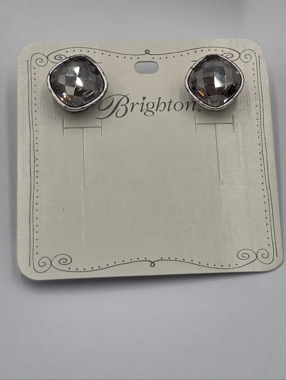 Brighton Smoke Crystal Cushion Cut Silver Tone Stud Earrings